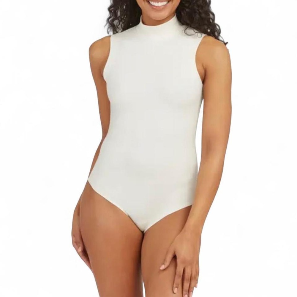 SPANX® Suit Yourself Ribbed Mock Neck Sleeveless Smoother Ribbed Bodysuit Size S